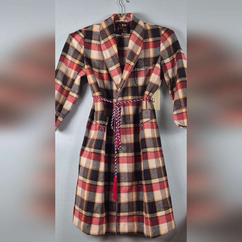 Cockatoo Coat Rockabilly Wool Tartan Plaid Blanket Robe M Unisex Vintage